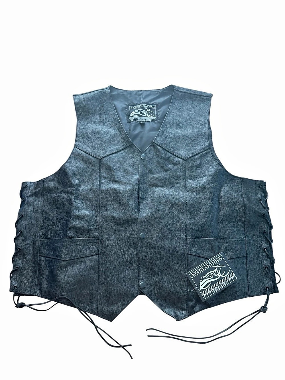 Event Leather Mens 5XL Black Cowhide Leather Side Lace Biker Vest NWT 5315